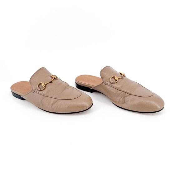 Gucci Princetown Horsebit Mule Loafers Beige Leather Size 38 US 8 Women Flat - Picture 1 of 15